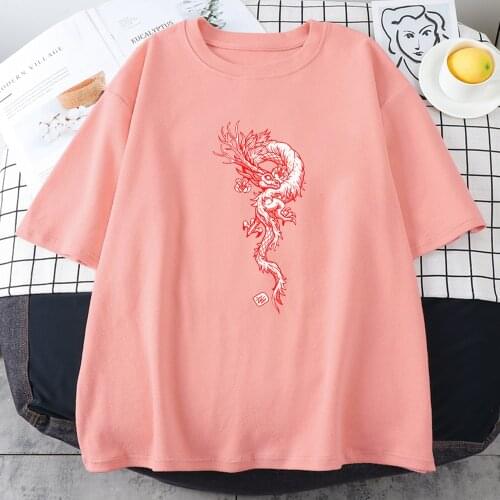 The Dragon Soaring Into The Sky Printing Woman T Shirts Loose Harajuku Tops Crew Neck Clothes Creativity O-Neck Womans T Shirts