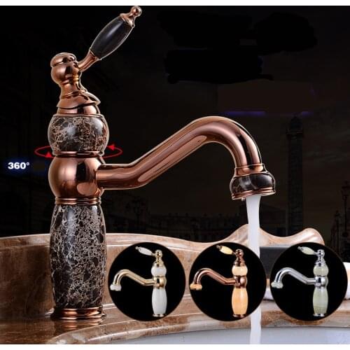 Europe Basin Faucet Bathroom Sink Faucet Single Handle Hole Faucets Basin Taps Jade Wash antique golden Hot Cold Waterfall tap