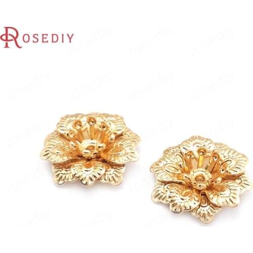 29472)20PCS 13.5MM,height 4.5MM Not plated color Brass 3D Flowers Beads Caps Diy Jewelry Findings Accessories Wholesale