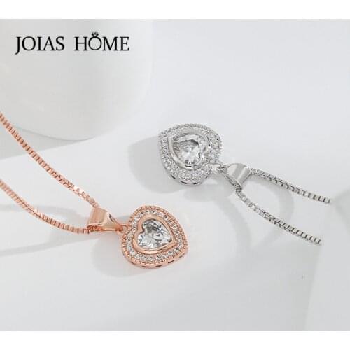 JoiasHome Trendy Heart-shaped Pendant Necklace for Women Charms Silver 925 Jewelry Gemstone Clavicle Chain Female Gift Wholesale