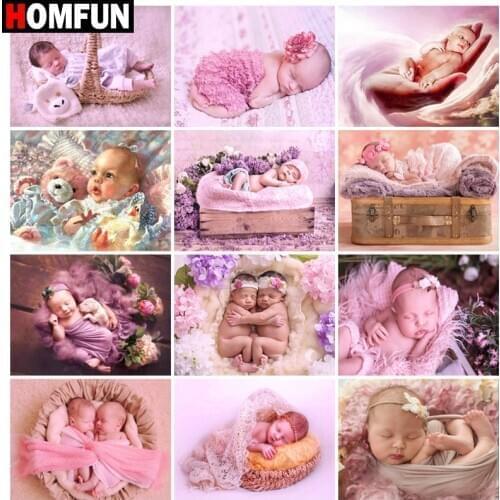 HOMFUN Rhinestone Painting Crystal Decor Diy Diamond Painting "Baby pink basket" 3D Cross Stitch Pattern Diamond Embroidery