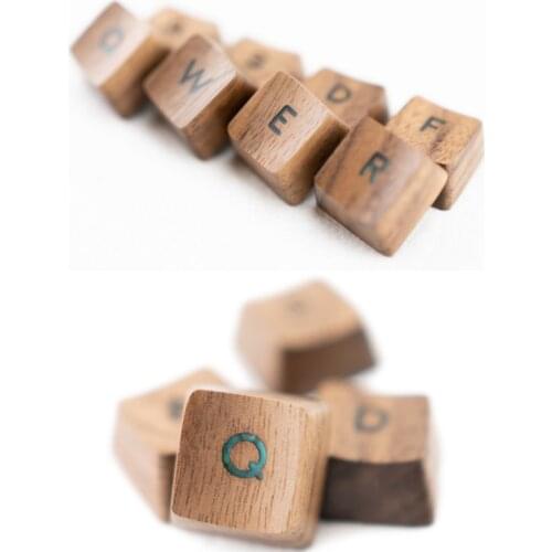 Black Walnut Solid Wooden Backlit Keycaps For Cherry Mx Switch Mechanical Keyboard OEM QWER WASD ASDF Arrow Wood Resin Key Caps