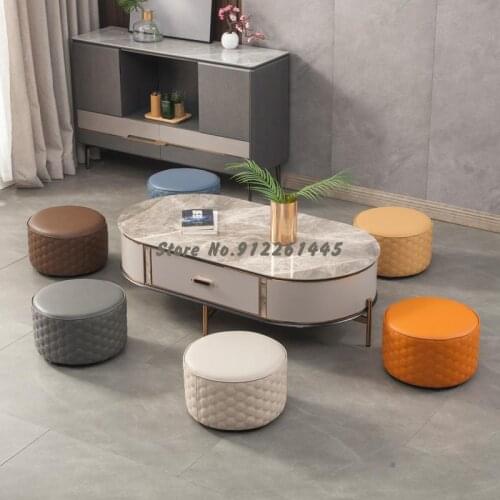 Leather Stools Home Creative Soft Sitting Leather Piers Living Room Sofa Stools Coffee Table Stools Childrens Low Stools