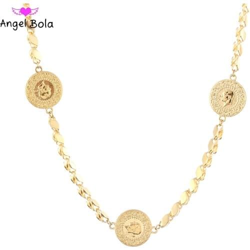 Muslim Islamic Gold Oman Coin Luxury Jewelry Unisex Pendant Allah Necklace Arab Party Banquet Wedding Holiday Gift Wholesale