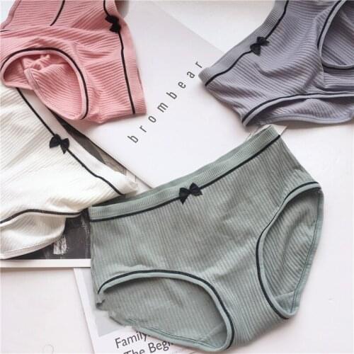 Thread Fabric Underwear For Girl Middle Waist Bow Womens Pure Silk Panties Lovely Cute Solid Color Seamless Breathable Lingerie