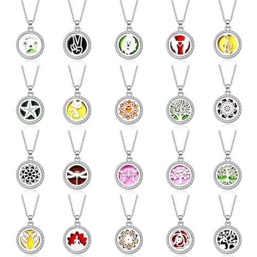 New Zircon Aroma Perfume Diffuser Locket Pendant Stainless Steel Magnetic Necklace Essential Oil Aromatherapy Box Jewelry