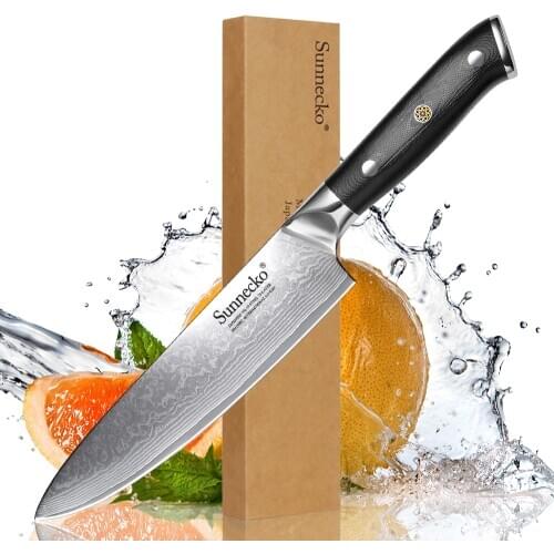 SUNNCEKO 8 inch Chef Knife Kitchen Knives Japanese Damascus VG10 73-Layer Steel Sharp Blade 60HRC Chefs Cutter Tools G10 Handle
