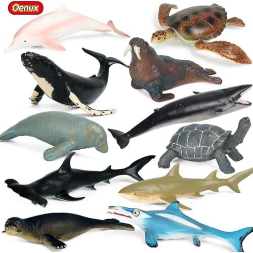 Oenux Soft Ocean Marine Animals Simulation Sealife Big Great Shark Whale Turtle Dolphin Model Action Figures Education Kid Toy