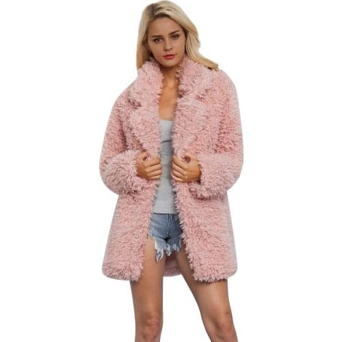 NORA TWIPS Elegant pink shaggy women faux fur coat streetwear Autumn winter warm plush teddy coat Female plus size overcoat