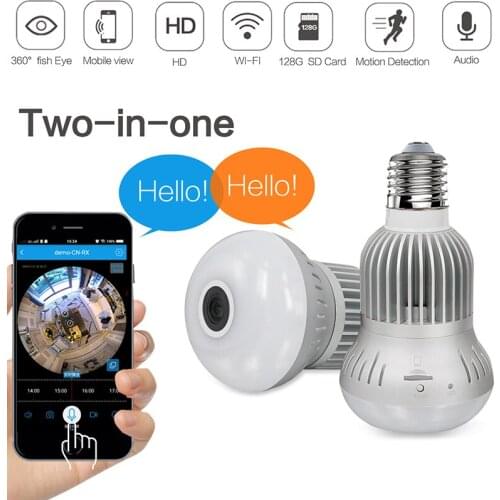 HD1080P WiFi Camera 360 Eyes Panoramic Fisheye camera Bulb Light Panoramic Home Security WiFi CCTV Fisheye Bulb Lamp Night