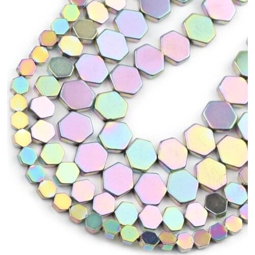 Flat Hexagon Hematite Natural Stone Light Purple Spacer charms Loose Beads For Jewelry Making Diy Bracelets Accessories 4/6/8MM