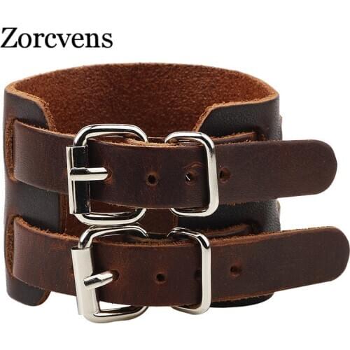 Modyle Popular Men & Women Retro Leather Cuff Bracelet with Adjustable Clasp Wide Bracelets Jewelry