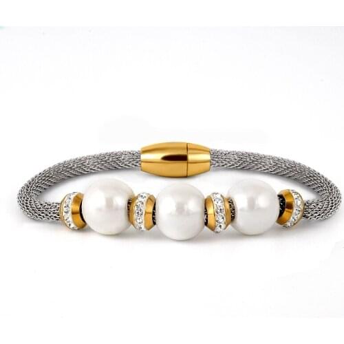 Simple Crystal Simulation Bead Bracelets & Bangles For Women Jewelry Stainless Steel Charm Bracelet Gold Bijou Accessories