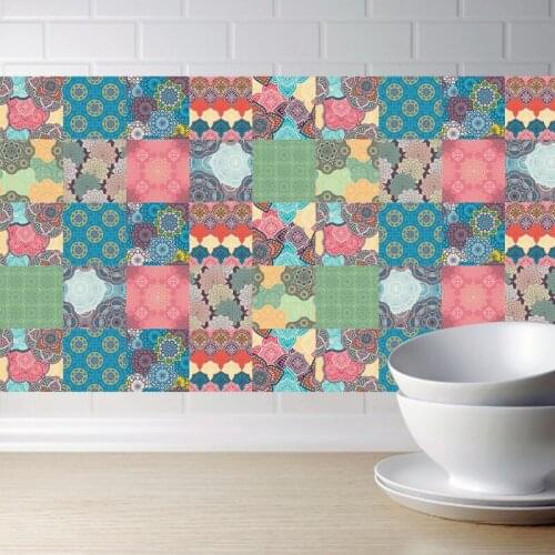 Multicolour Pattern Tile Floor Sticker 20*100cm PVC Bathroom Kitchen Waterproof Wall Sticker Home Decor TV Sofa Wall Art Mural