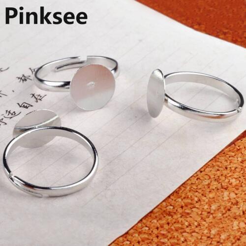 Adjustable Silver Plated Flat Pad Ring Bases DIY Blank Findings 2.5* 10mm Rings Jewelry Accessories 60 Pcs Wholesale
