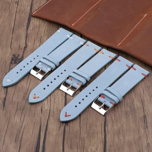 Suede Leather Watch Straps 18mm 20mm 22mm 24mm Blue Watchbands Stitching Wristband Replacement Strap for Watch Accessories