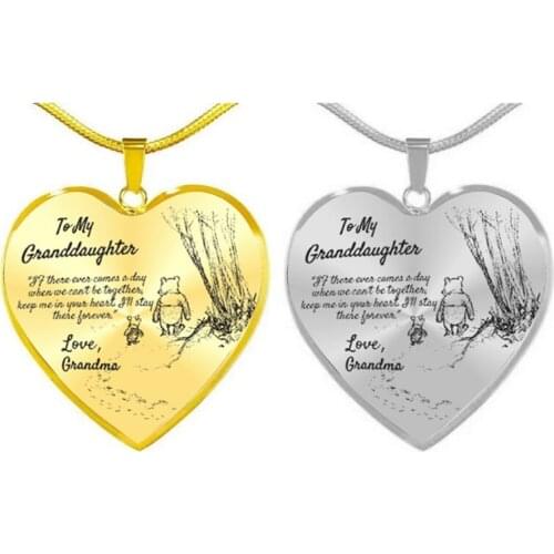 Cute Animal Bear Heart Inspirational Necklace Love Grandma To My Granddaughter Necklaces For Girls Kids Jewelry Birthday Gift