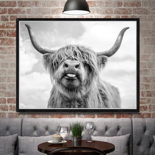 Nordic Decoration Highland Cow Cattle Wall Art Canvas Poster and Print Animal Canvas Painting Picture for Living Room Home Decor