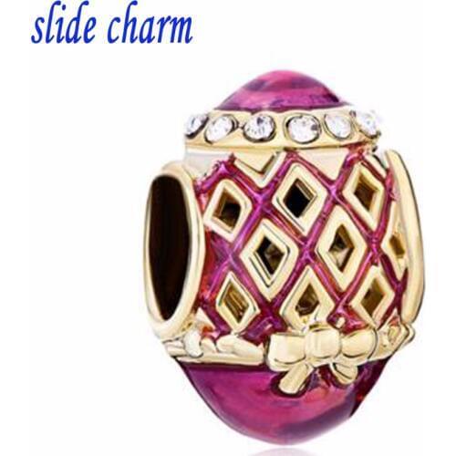 Slide charm Free shipping real lattice beads fit Pandora bracelet charm bracelets and jewelry accessories