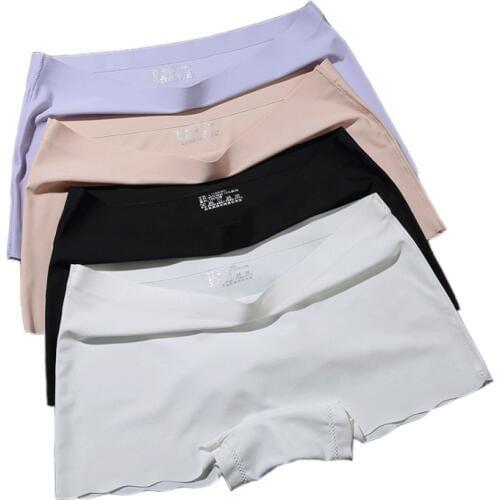 Women Safety Short Pants Seamless Ice Silk Boxer Panties Women Flat Tiered Short Pants Underwear plus size boyshort Knickers