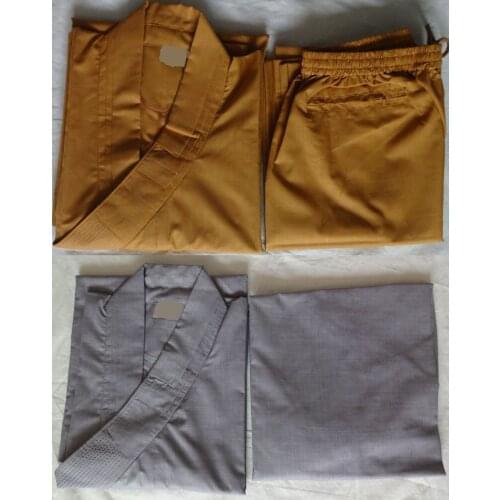 Unisex thick cotton Spring&Autumn lohan Arhat clothing shaolin monks zen buddha suits lay meditation uniforms gray/yellow