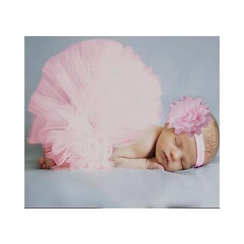New Girl Pink Tutu Clothes Baby Dress Baby Girls Dress +Headband Knitted Crochet Photo Prop Outfits