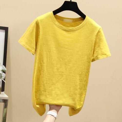 Plus Size Cotton Tshirt Woman 2020 New Simple Students Summer White Short Sleeve T-shirt Ladies Loose-Fit Bamboo Cotton T Tops