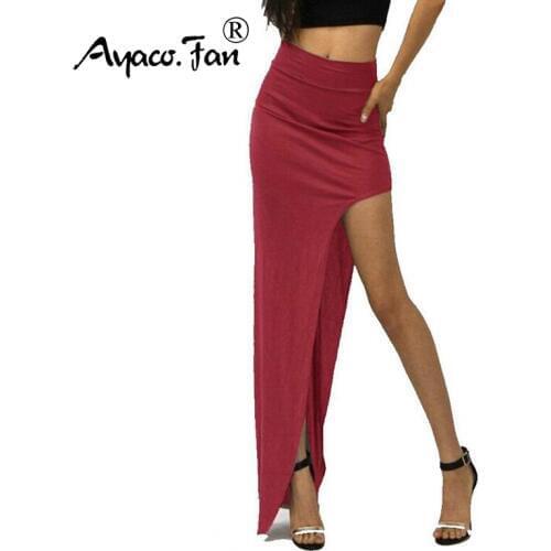 2019 New Lady 4 Candy Colors High Waist Skirt One Side Split Long Sexy Skirts Women Big Opening Ankle-Length Skirts Free Size