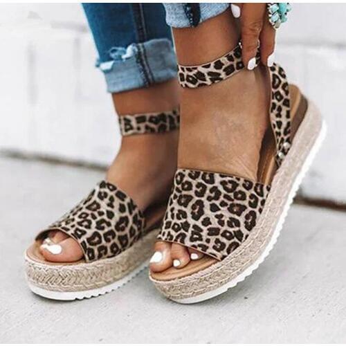 Women Sandals Plus Size High Heels Summer Shoes Leopard Slides Chaussures Platform Sandals