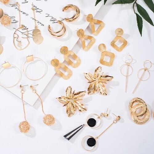 2020 Fashion Large Statement Drop Earrings Geometric Gold Metal Jewelry Women Big Dangle Hanging Fashion Modern Female Earrings