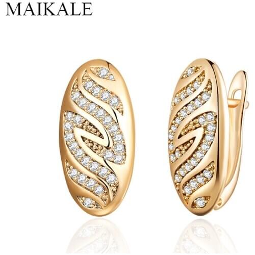 MAIKALE New Fashion Unique Zirconia Earrings For Women Gold Silver Color Plated Copper Simple Earrings For Girls Send Gifts