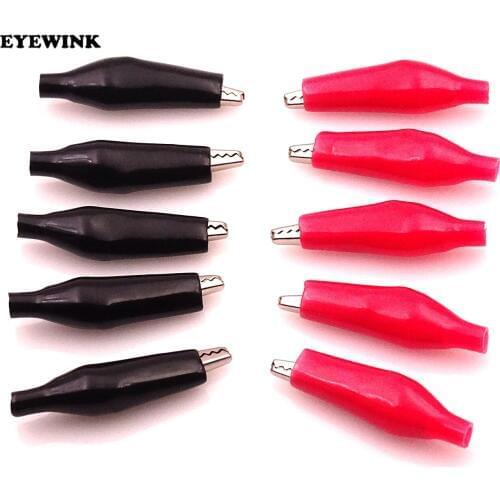 10Pcs 35mm Battery Insulated Crocodile Alligator Testing Clip Clamp Connector 5xRed & 5xBlack Electrical Alligator Clips
