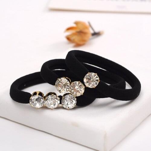 10Pcs/Lot Women Elastic Hair Band Crystal Rhinestone Towel Ring Polyester Gum Solid Headband Hairband Girl Hair Accessories