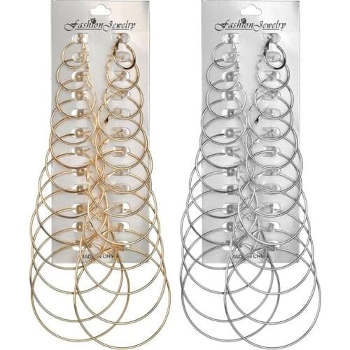 12 Pairs/Set Vintage Gold Silver Color Hoop Earrings for Woman Metal Round Earrings Small Big Circle Womens DIY Jewelry