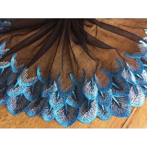 15Yards Blue Lace Trim Black Ribbon for Girl Dress Handmade Craft Sewing Decoration DIY Sew On Bra Accessories 21cm Wide