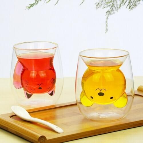 250ml cartoon animal bear coffee mug cute cat double glass juice cup coffee mugs creative cups and mugs