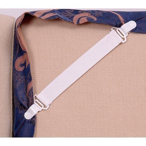 4 Pcs White Bed Sheet Mattress Cover Blankets Home Grippers Clip Fixing Slip-Resistant Belt Holder Fasteners Elastic Straps