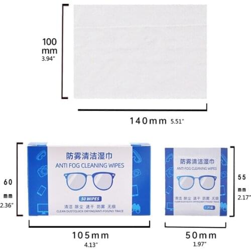 2021 New 50Pcs Anti-Fog Wipes Glasses Pre-moistened Antifog Len Defogger Eyeglasses Wipes