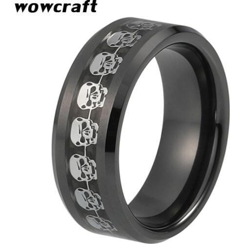 8mm Black Tungsten Skull Hand Bone Ring for Mens Tungsten Carbide Rings with Bevel Edges