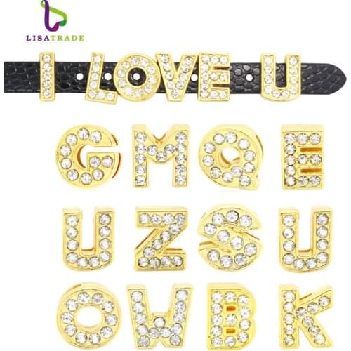 8MM Gold Slide Letters "A-Z" (10 pieces/lot) Slide Charms Fit DIY Wristband & Bracelet LSSL07