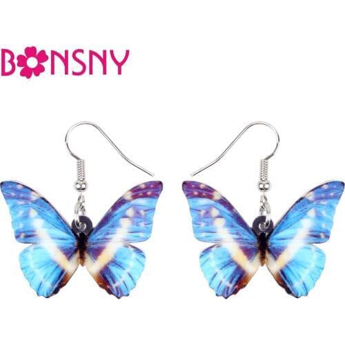 Bonsny Acrylic Tropic Morpho Cypris Butterfly Earrings Dangle Drop Big New Fashion Insect Jewelry For Women Girls Summer Charms