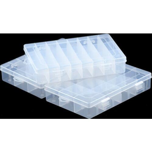 BTFBES Rectangle Adjustable 24 Slots Plastic Jewelry Necklace Storage Box Case Craft Container for Beads Earrings Rings Boxes