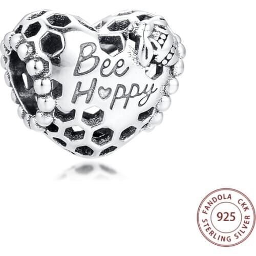 Fit Pandora Bracelet 925 Sterling Silver Bee Happy Honeycomb Heart Charms Beads for Women Fashion Jewelry Making