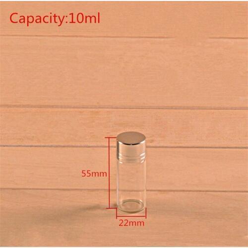 50 pcs 22x55mm Small Glass Bottles With Silver Color Plastic Screw Cap DIY 10 ml Empty Wishing Stars Bottles Candy Jars