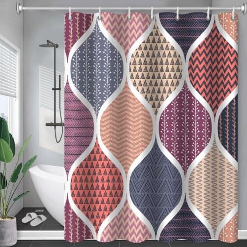 Boho Theme Blue Shower Curtains Bathroom Cute 3D Print Waterproof Fabric With Hooks Geometric Pattern Decorative Bathtub Curtain