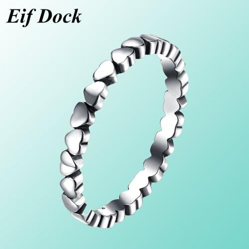 Eif Dock Hight Quality Silver Color Stackable Ring Heart to Heart Finger Rings for Women Wedding Anniversary Jewelry Anel