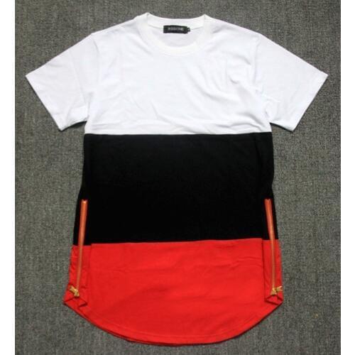 2018 summer style mens t shirts white black red patchwork golden side zipper t shirt streetwear hip hop t shirts extended tees