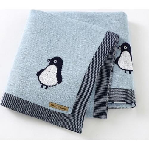 Newborn Baby Blanket Cotton Plaid Knit Toddler Boy Girl Stroller Wrap Swaddle Infant Bed Sleeping Covers Cute Penguin Soft Quilt