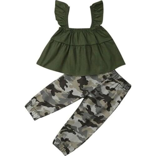 Girl Summer Clothes Set 1-6Y Toddler Kids Baby Girls Clothes Sets Green Tank Tops T-shirt Camo Pants Leggings 2PCS Outfits Set