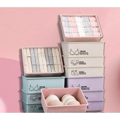 Household Large Capacity Underwear Socks Underpants Plastic Storage Box With Lid Cabinet Organizer For Girls Gifts 1/10/15 Grids